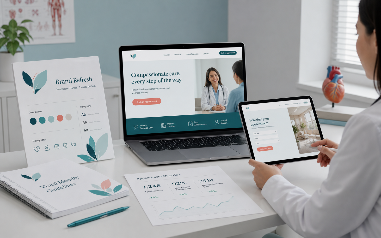 Healthcare landing page and brand presentation for a local SEO case study.