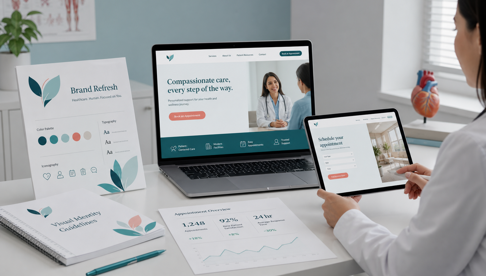 Healthcare landing page and brand presentation for a local SEO case study.